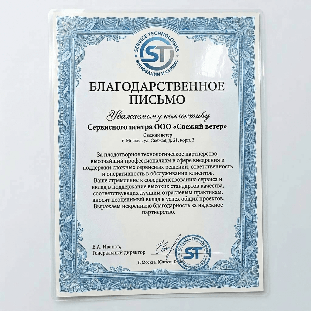 Благодарность от Electrolux Technologies